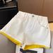 Women's Clothing Dopamine Lemon Yellow Denim Shorts Summer Design Contrast Color A Line Wide Leg Hot Pants_ecoleips.com