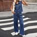 Washed Denim Button-Down Shirt & Straight-Leg Pants Set For Women – Comfortable & Stylish Two-Piece Outfit_ecoleips.com