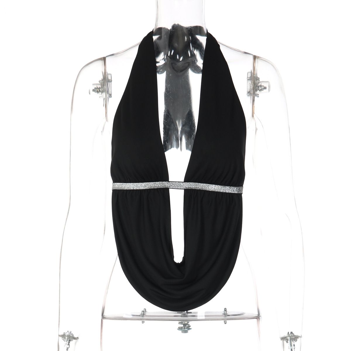Aria Basics Aria Basics European And American Ins-style New Cross-border Women's Clothing: Lace-up Halter Neck Sexy Deep V-neck Backless Top,_ecoleips.com