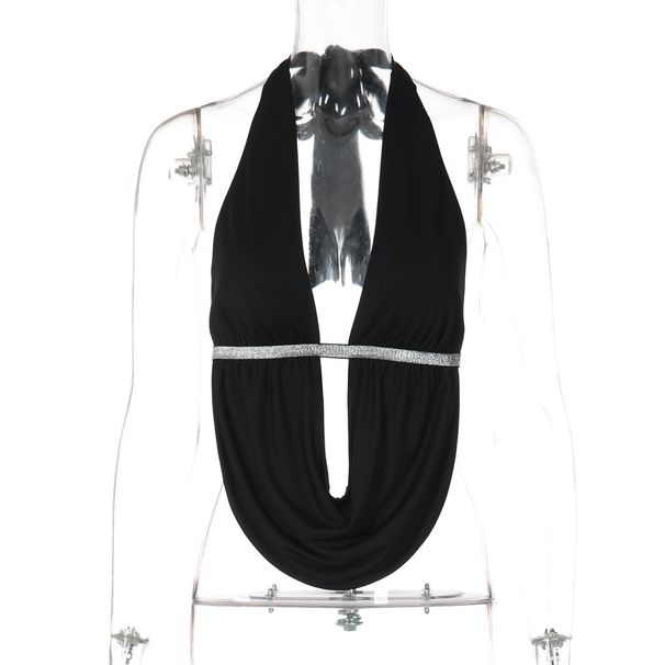 Aria Basics Aria Basics European And American Ins-style New Cross-border Women's Clothing: Lace-up Halter Neck Sexy Deep V-neck Backless Top,_ecoleips.com
