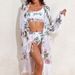 Women's Clothing Three Piece Bikini Set Mesh Sun Protection Print Cover Up Swimsuit Sexy Vacation Style_ecoleips.com