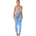 NY8175 Washed Stretch Denim Personality Split Zipper Three-Dimensional Pocket Chest Wrap Sexy Set_ecoleips.com