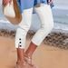 Women's Slim Fit Capri Pants Mid-Waist Elastic Solid Color Summer Fashion Casual Button-Up Pants England Style_ecoleips.com
