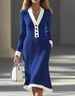 Elegant Color-Block V-Neck Midi Dress – Office To Weekend A-Line Dress (S-XXXL, Black/Blue/White/Red)_ecoleips.com