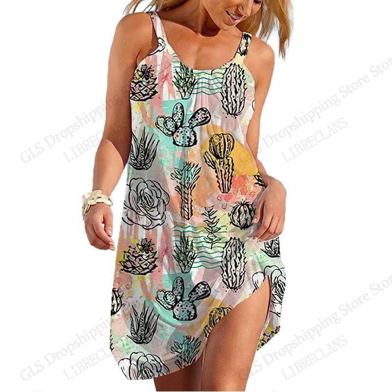 Floral Flamingo 3d Print Spaghetti Strap Dress Beach Sleeveless Elegant Midi Dress Bohemian Dress Women Fashion Summer Dress New_ecoleips.com