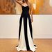 Spring Fashion Temperament Women's Sling Dress Contrast Color Loose Swing Holiday Waist_ecoleips.com