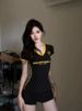 Women's Slim Fit V Neck Short Sleeve T-Shirt 210g 40 Count Pure Cotton Color Block Print No Shoulder Cut_ecoleips.com