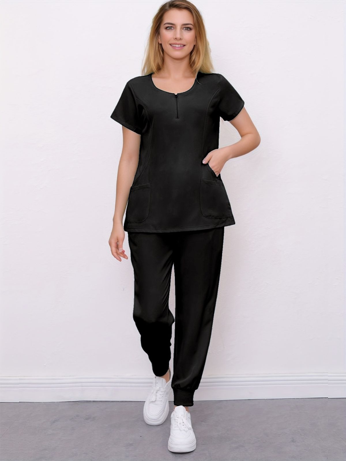 Women's Operating Room Nurse Surgery Casual Suit Elastic Zipper Pet Washing Clothes Short Sleeve Washing Work Clothes_ecoleips.com