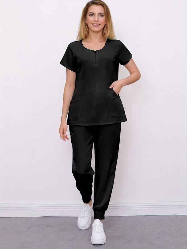 Women's Operating Room Nurse Surgery Casual Suit Elastic Zipper Pet Washing Clothes Short Sleeve Washing Work Clothes_ecoleips.com
