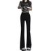 Black High-waisted Slimming Micro-flare Jeans For Women, 2025 New Spring And Autumn Slim-fit Stretchy Petite Bootcut_ecoleips.com