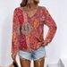 Best-Selling Women's Clothing: Boho Shirt With Paisley Print, V-Neck Long-Sleeve Design_ecoleips.com