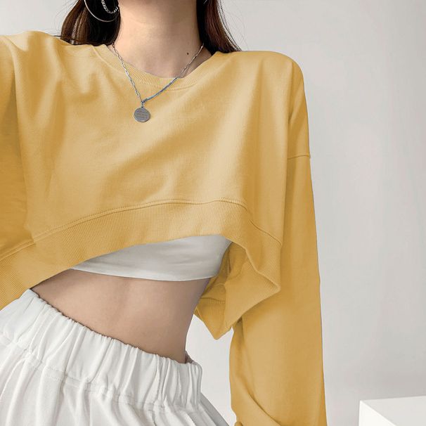 Women's Cropped Sweatshirt - Oversized Long Sleeve Casual T-Shirt, Sexy Off-Shoulder Pullover, Streetwear Loungewear_ecoleips.com