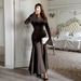 Elegant French Style Women's Velvet Fishtail Slim Fit Dress For Autumn Winter_ecoleips.com