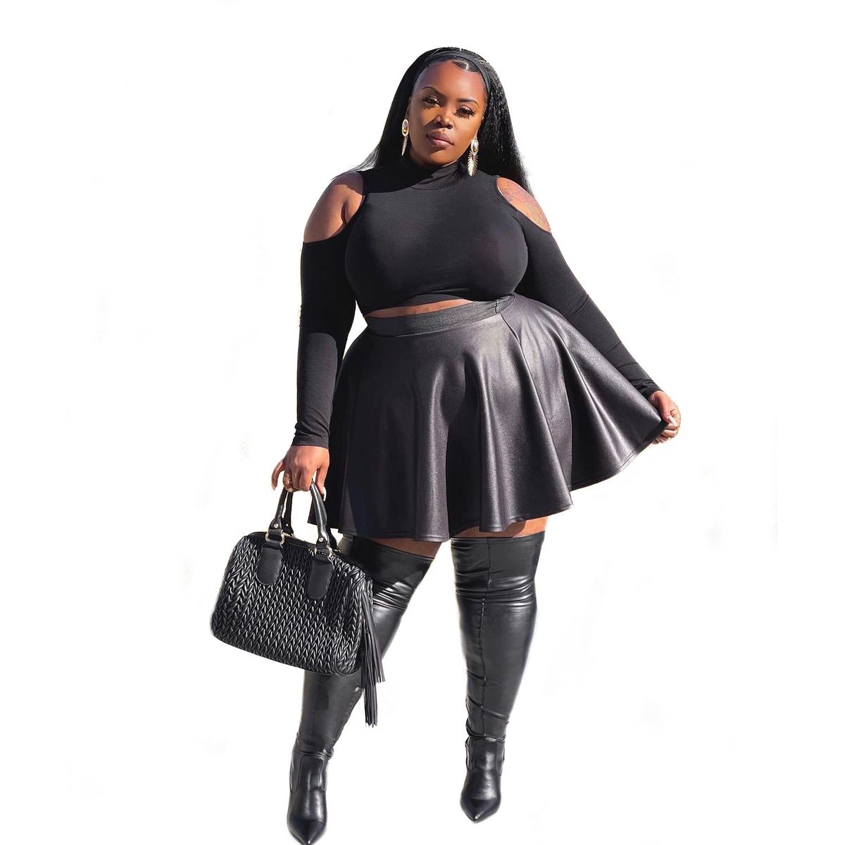 Verve 2025 Fashion Sexy Solid Color PU Leather Plus Size Women's Skirt_ecoleips.com