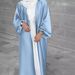 Verve 2025 New Muslim Women's Satin Puff Sleeve Robe Dubai Elegant Cardigan_ecoleips.com