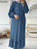 ZANZEA Fashion Ruffles Hem Muslim Sundress Woman Puff Sleeve O Neck Dress Autumn Elegant Party Abaya Vestidos Islamic Clothing_ecoleips.com
