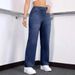Women's Straight Leg Jeans Mid Rise Casual Style Elastic Waistband Stretch Fabric Drawstring_ecoleips.com