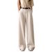 Suitable For All Seasons Si BC Style Linen Tencel Cotton Wide-Leg Casual For Women Old Money Loose Feel Waistband Wide Edge Straight Long_ecoleips.com