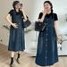 Summer New Korean Fashion Wear Base T-Shirt + Denim Strap 2-Piece Set Maternity Dress_ecoleips.com