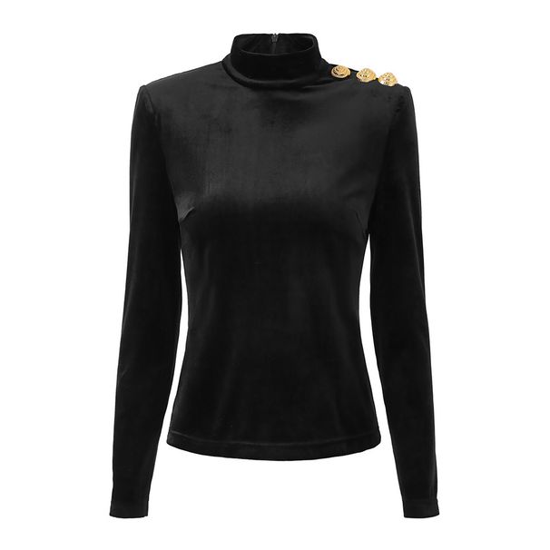 Women's Clothing New Velvet High Collar Bottoming Top Metal Button A Line High Waist Skirt Suit_ecoleips.com