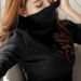 Elegant European And American Style New Autumn Women's Slim Fit Long Sleeve T-Shirt High Collar Fleece Lined Thickened_ecoleips.com