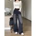 Korean Style Women's Distressed Retro Denim Jeans Loose Fit Straight Leg Floor Length Trousers for Spring Autumn Cleanfit_ecoleips.com