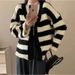 Soft, Mid-Length Cardigan With Striped Pattern And Contrasting Colors For Autumn/Winter A Comfortable, Loose-Fitting S_ecoleips.com