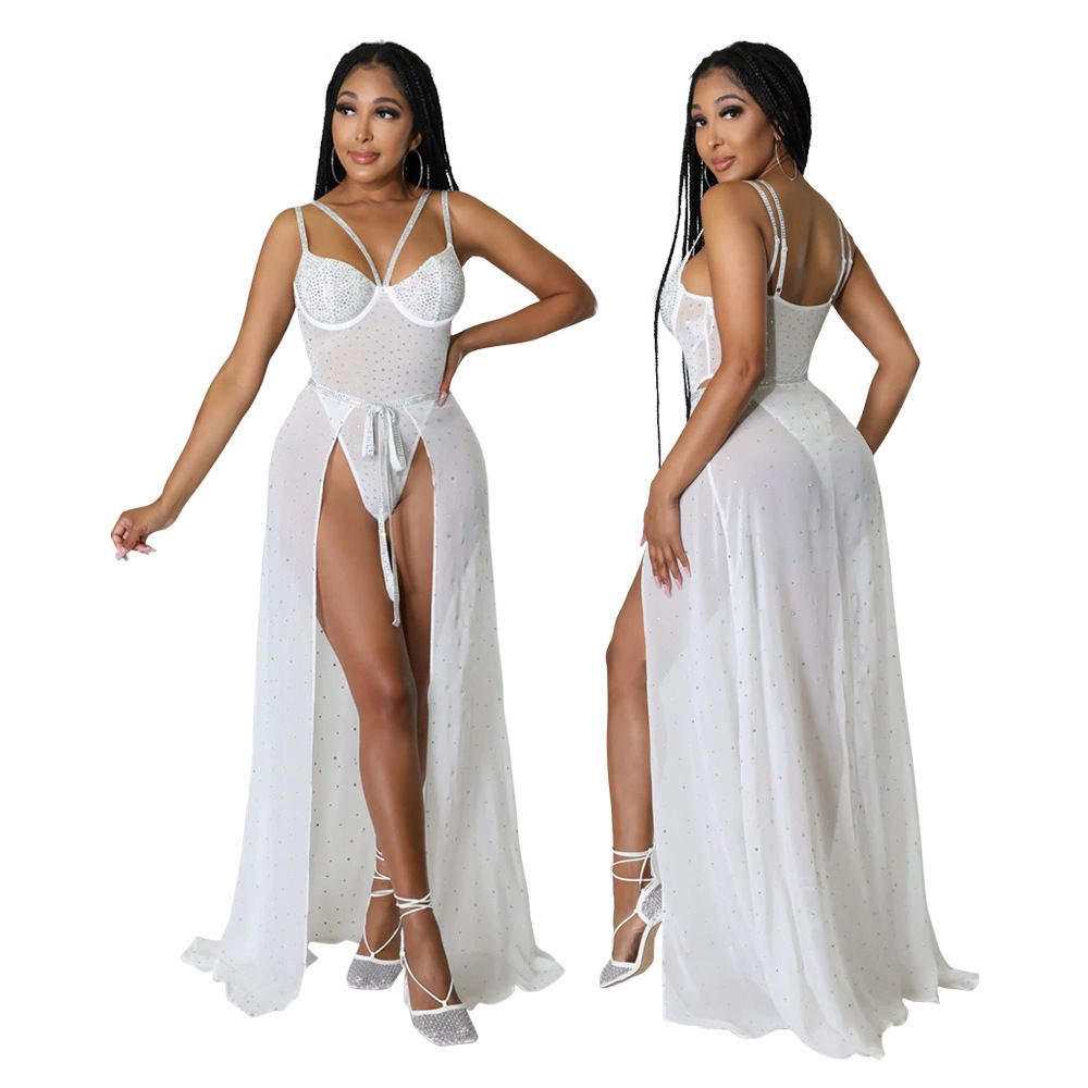 Women's Hot Diamond Set Fashion Sexy Strap One Piece Dress Two Piece Set_ecoleips.com