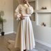 New Middle East Dubai Flower Lantern Sleeve Loose Dress Women's Skirt Suit Two Piece Suit_ecoleips.com