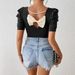 Summer Women's Bubble Short Sleeve T-Shirt Bowknot Top European American Style All Match Pullover Fashion Tees_ecoleips.com