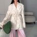 Women's Clothing Spring Women's Printed Loose Fit Suit Jacket Fashionable Tie Outerwear Long Sleeve For Formal & Casual For Women_ecoleips.com