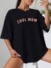 Women's Casual Black T-Shirt round Neck Short Sleeve Breathable Cotton Polyester Top Loose Letter Print for Spring/Autumn Summer_ecoleips.com
