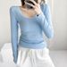 2025 Soft, Fine, High Elasticity, Excellent Cotton, 2025 Autumn New Item, U-Neck T-Shirt, Women's Long Sleeved Slim Fit,_ecoleips.com