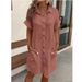 New Casual Solid Color Cotton And Linen Breasted Long Short-sleeved Loose Shirt Dress Women's Clothing_ecoleips.com