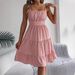 New Spring/Summer 2025 Women's Sleeveless Strap Square Neck Gathered Layered Pleated Dress On Europe And America_ecoleips.com
