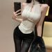 Purely Alluring Mesh Patchwork Halter Neck Camisole Women, Slim Fit, Sexy And Trendy Top For Summer_ecoleips.com