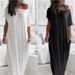 Women's Solid Color Casual Dress Short Sleeved Long Summer New_ecoleips.com