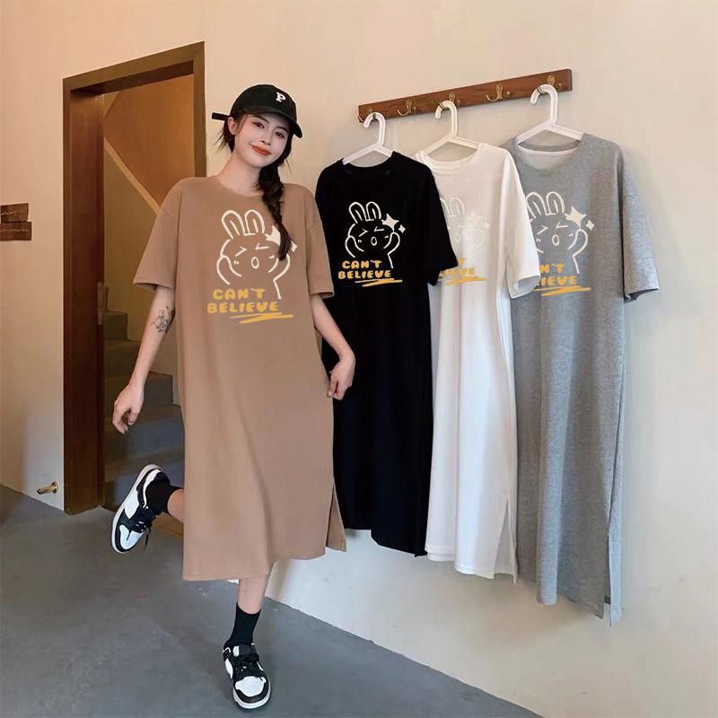 Sweet Simple Cute Rabbit Print Comfortable Pregnant Women Short-sleeved Dress_ecoleips.com