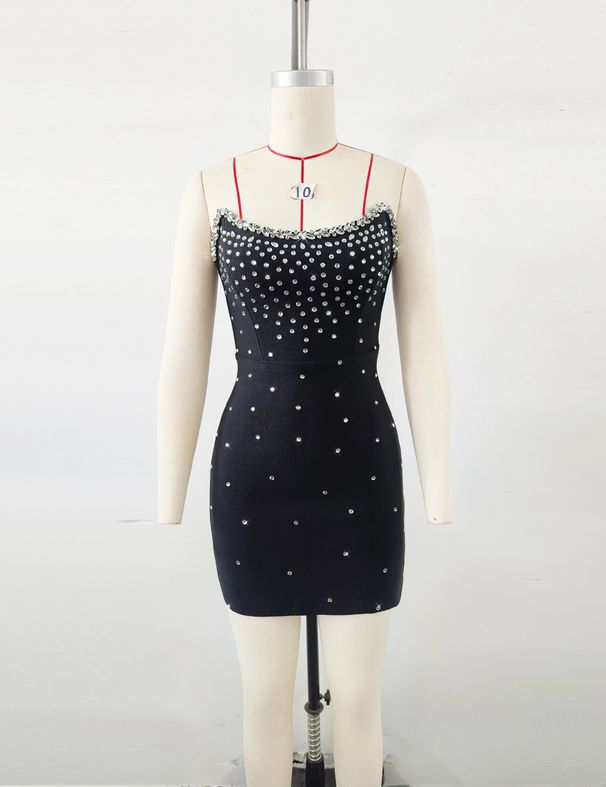 Women's Clothing Bandage Dress Short Black High End Evening Dress Birthday Party Small Dress Annual Meeting_ecoleips.com