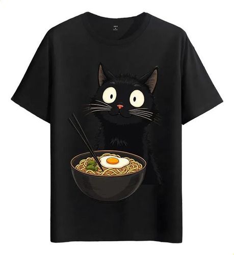 Women's T-Shirts T-shirt Muscle Freaks Cat Ramen Anime Style Japanese Food_ecoleips.com