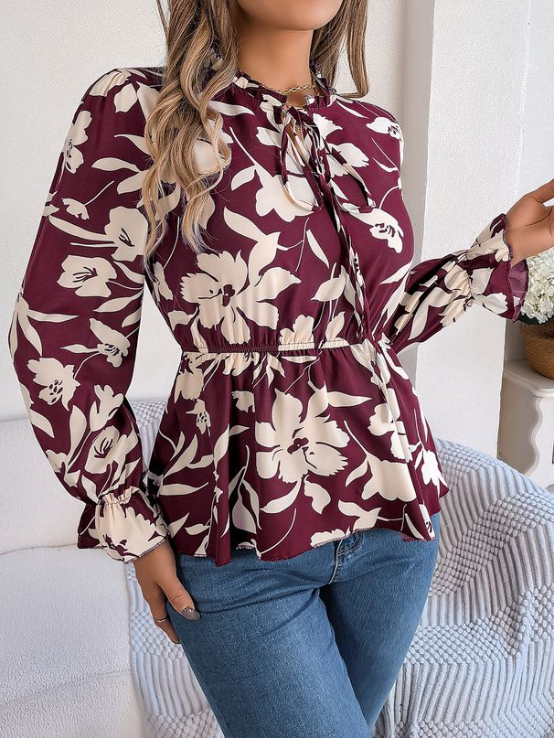 Women's Clothing Spring And Summer Casual Floral Lace Long Sleeve Chiffon Shirt Top_ecoleips.com