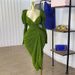 Women's V Neck Long Sleeve Evening Dress Sexy Elegant Bodycon Style Cross Border European American Design Autumn Collection_ecoleips.com