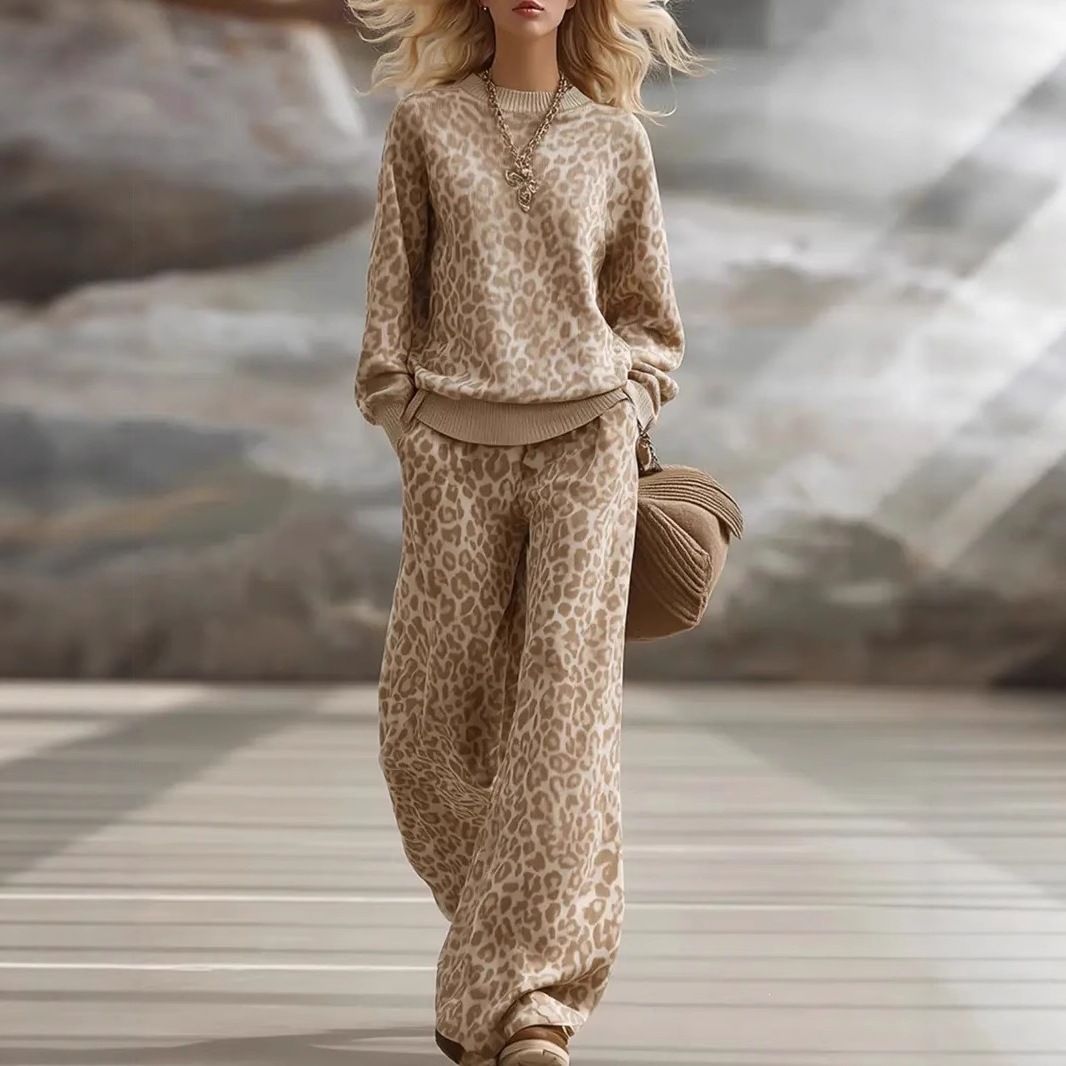 Women's Autumn Winter Light Brown Slim Fit Sweatshirt And Pants Set Long Sleeved Retro Casual European American Style_ecoleips.com