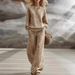 Women's Autumn Winter Light Brown Slim Fit Sweatshirt And Pants Set Long Sleeved Retro Casual European American Style_ecoleips.com