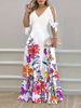 2024 Spring/Summer Betelling Elegant European And American Off-Shoulder Short-Sleeve V-Neck Printed A-Line_ecoleips.com