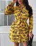 Verve 2025 Autumn New Women's OL Style Printed Cardigan Turn-down Collar Loose Shirt Dress_ecoleips.com