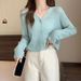 White Long-sleeved Sun-protective Cardigan, Slim-fit Short Outer Top, Thin Ruffled V-neck Knit Sweater For Women_ecoleips.com