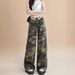 American Style Camouflage Cargo Jeans For Women Summer Loose Fit Versatile Slimming High Waist Cuffed Straight_ecoleips.com
