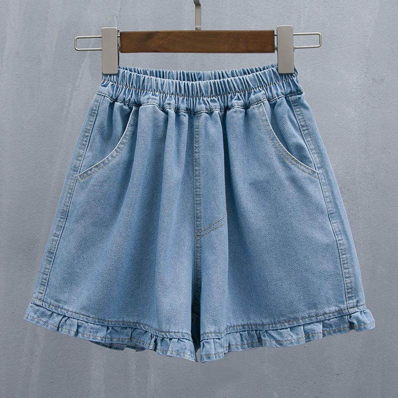 Short Pants For Woman To Wear Elastic Waist Women's Shorts Denim Mid Length Kawaii Cute Ruffle Knee Jeans Bermuda Half_ecoleips.com