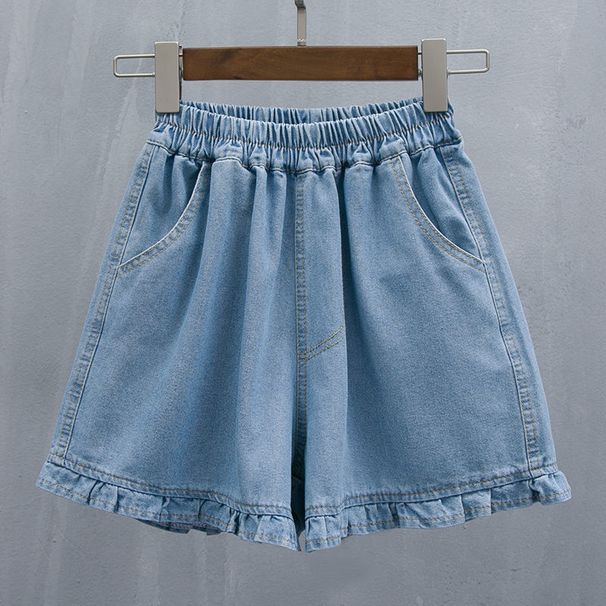 Short Pants For Woman To Wear Elastic Waist Women's Shorts Denim Mid Length Kawaii Cute Ruffle Knee Jeans Bermuda Half_ecoleips.com